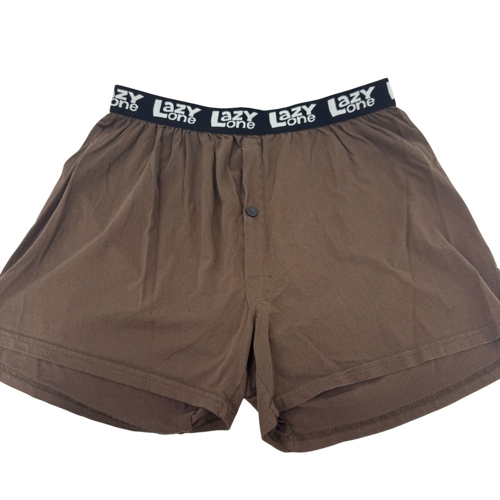 Lazy One Mens Moon River Bear Fishing Novelty Lounge Shorts Brown XL 100% Cotton